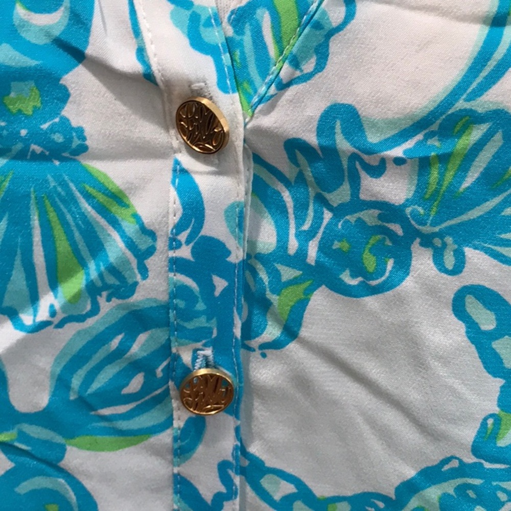 LILLY PULITZER ELSA CRABBY DAY BLUE WHITE SILK TOP - Picture 2 of 7